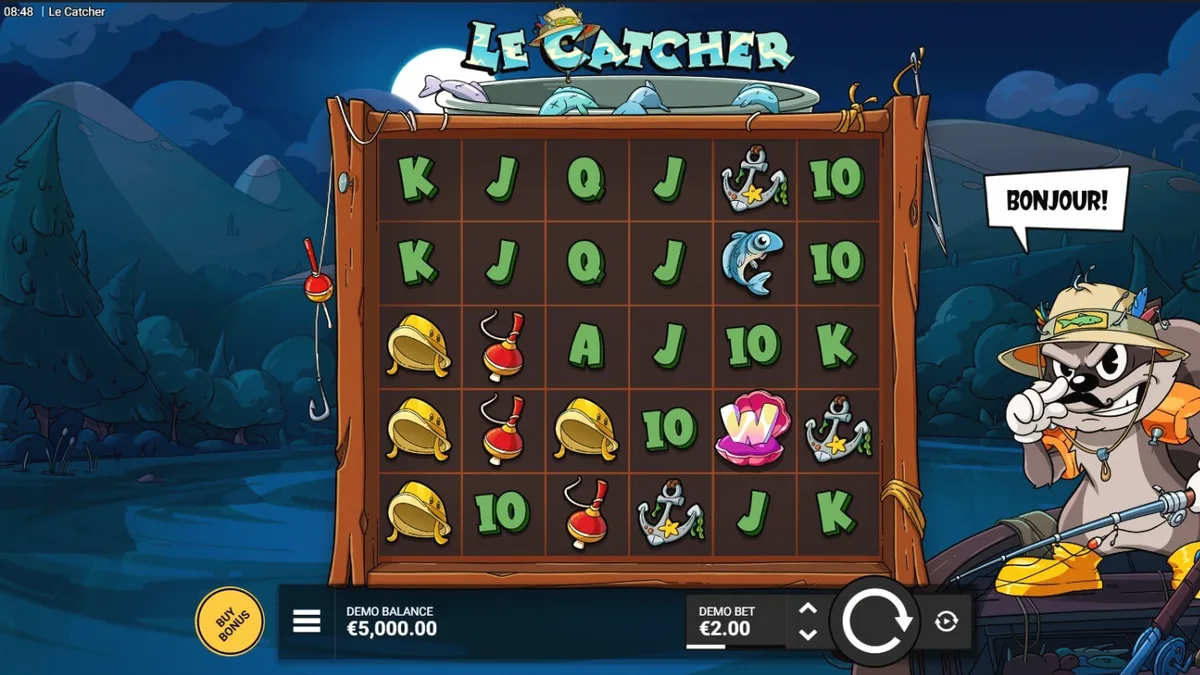 Rakun pemancing di Le Catcher slot