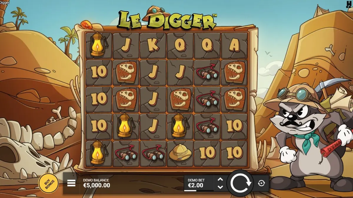 Smokey si rakun dalam permainan slot Le Digger