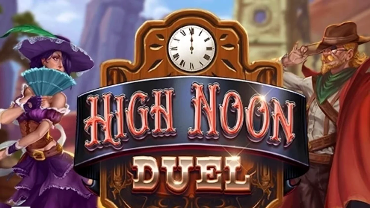 Tampilan visual slot High Noon Duel dengan tema Wild West dan karakter gunslinger.